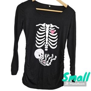 Maternity Halloween Skeleton Long Sleeve Shirt Xray Black Bumpshirt Women Small